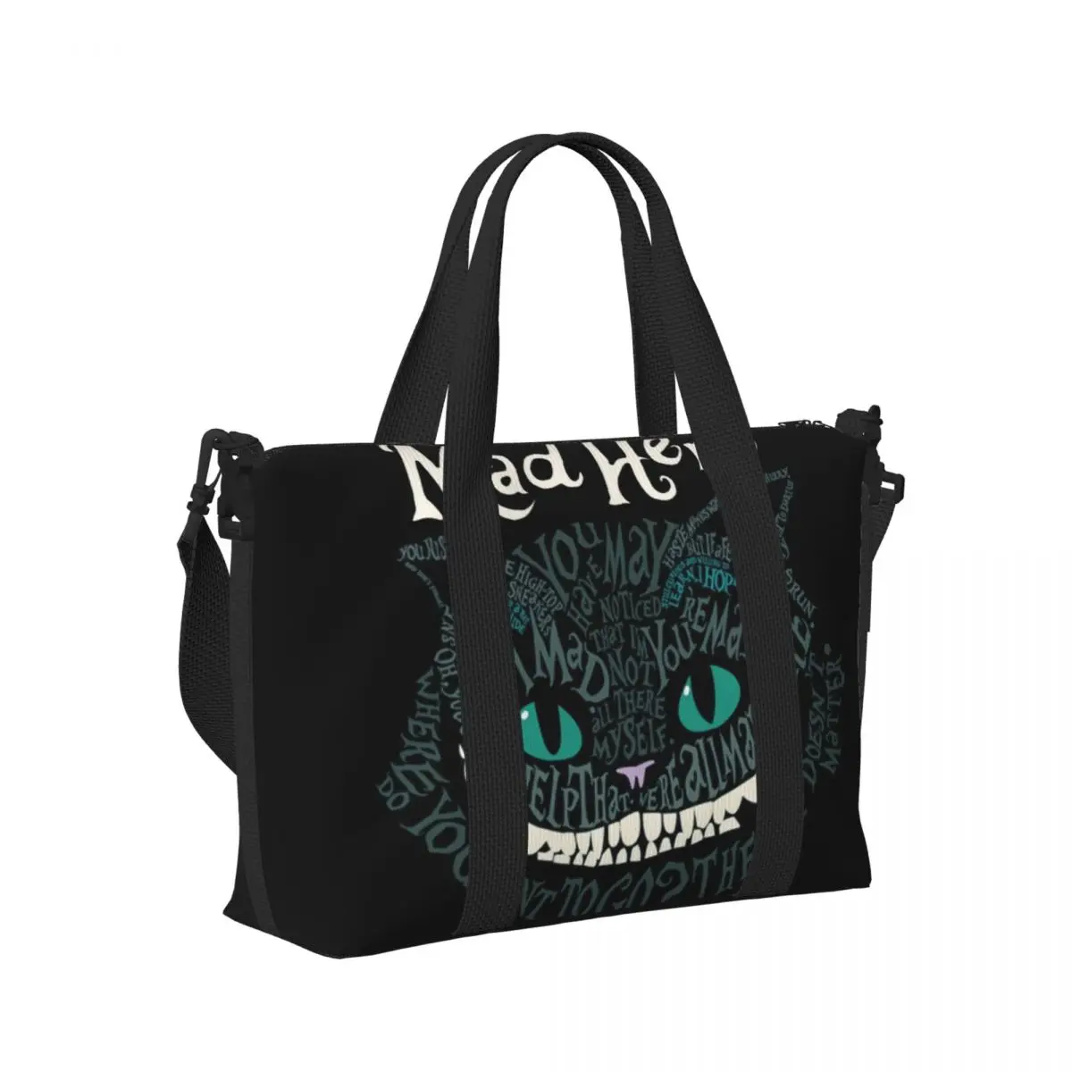 Bolsos de viaje personalizados de la playa del gimnasio de los animales de la historieta de la capacidad grande de las mujeres del bolso de mano del gato de Cheshire
