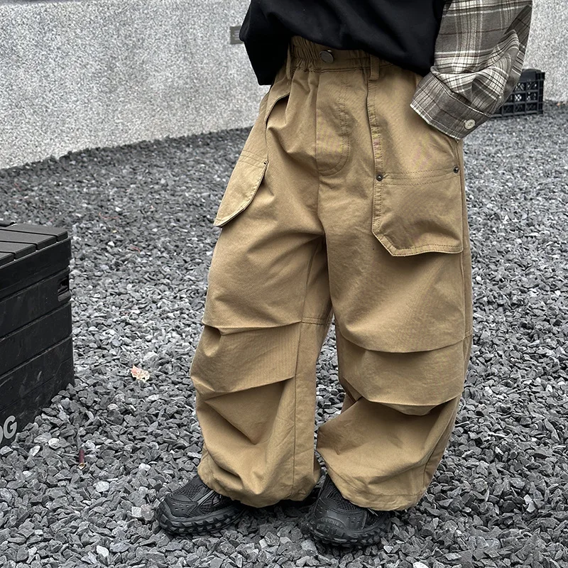 

Kids spring summer loose Trousers boys and girls pockets decoration cargo pants 2--7Y