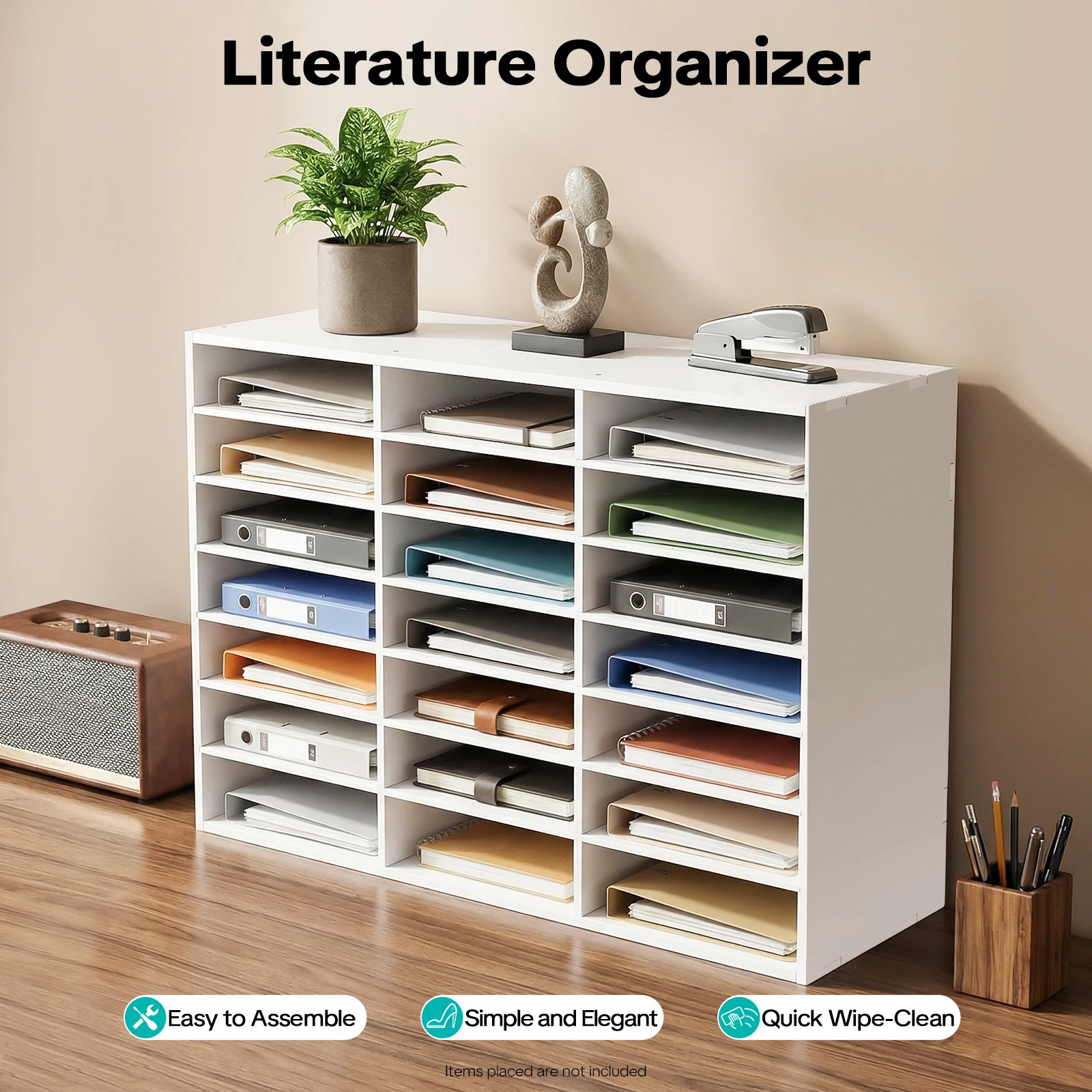 

Literature Organizer Desktop File Organiser 24 Slot 3 Column 8 Row PVC White Heavy Duty Office Document Storage Rack File Cabinet