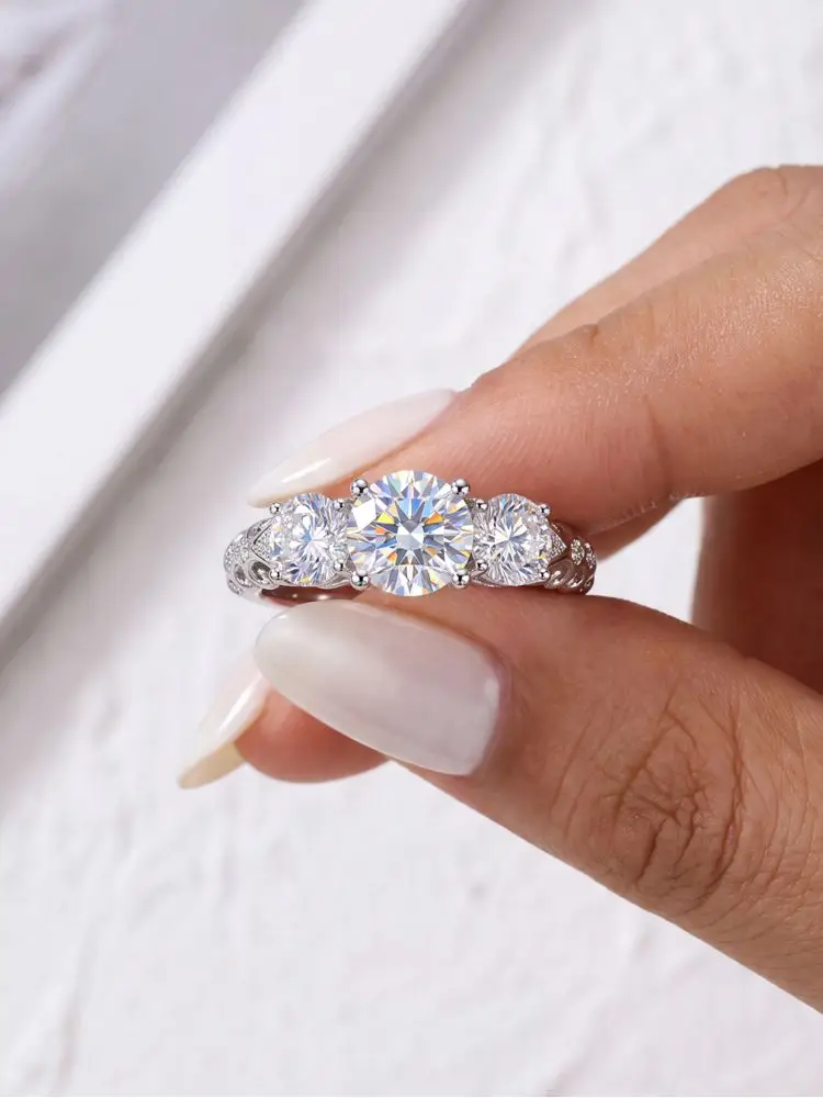 DWJ Echter 0,5 CT Moissanit-Diamant, runde Ringe für Frauen, Hochzeitstag, 925er Sterlingsilber, luxuriöser Edelstein, edler Schmuck – Detail 2