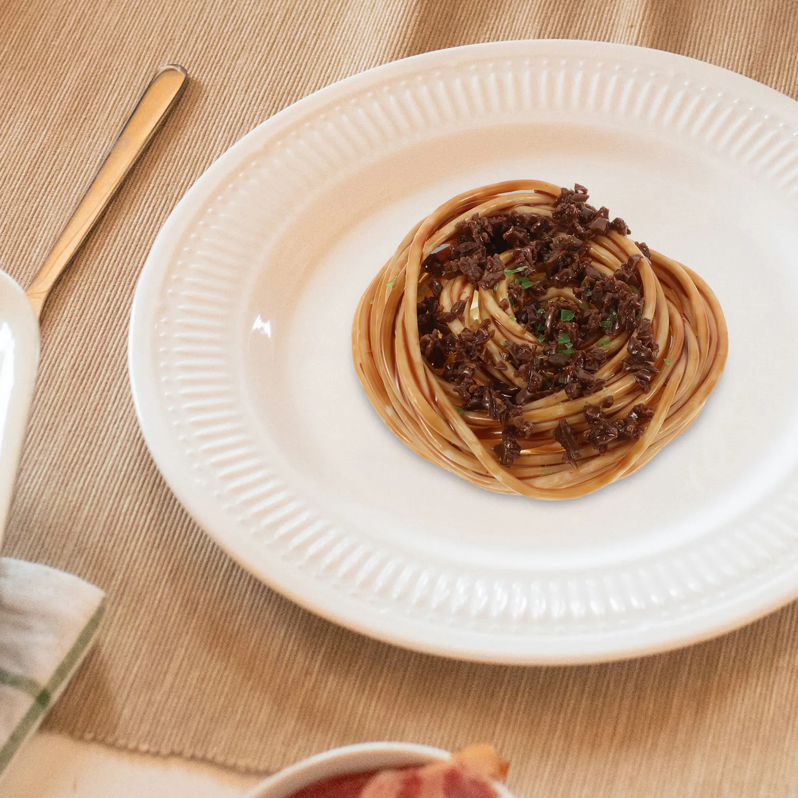 Desk Setup Photography - Fake Spaghetti Food Models Pretend Pasta