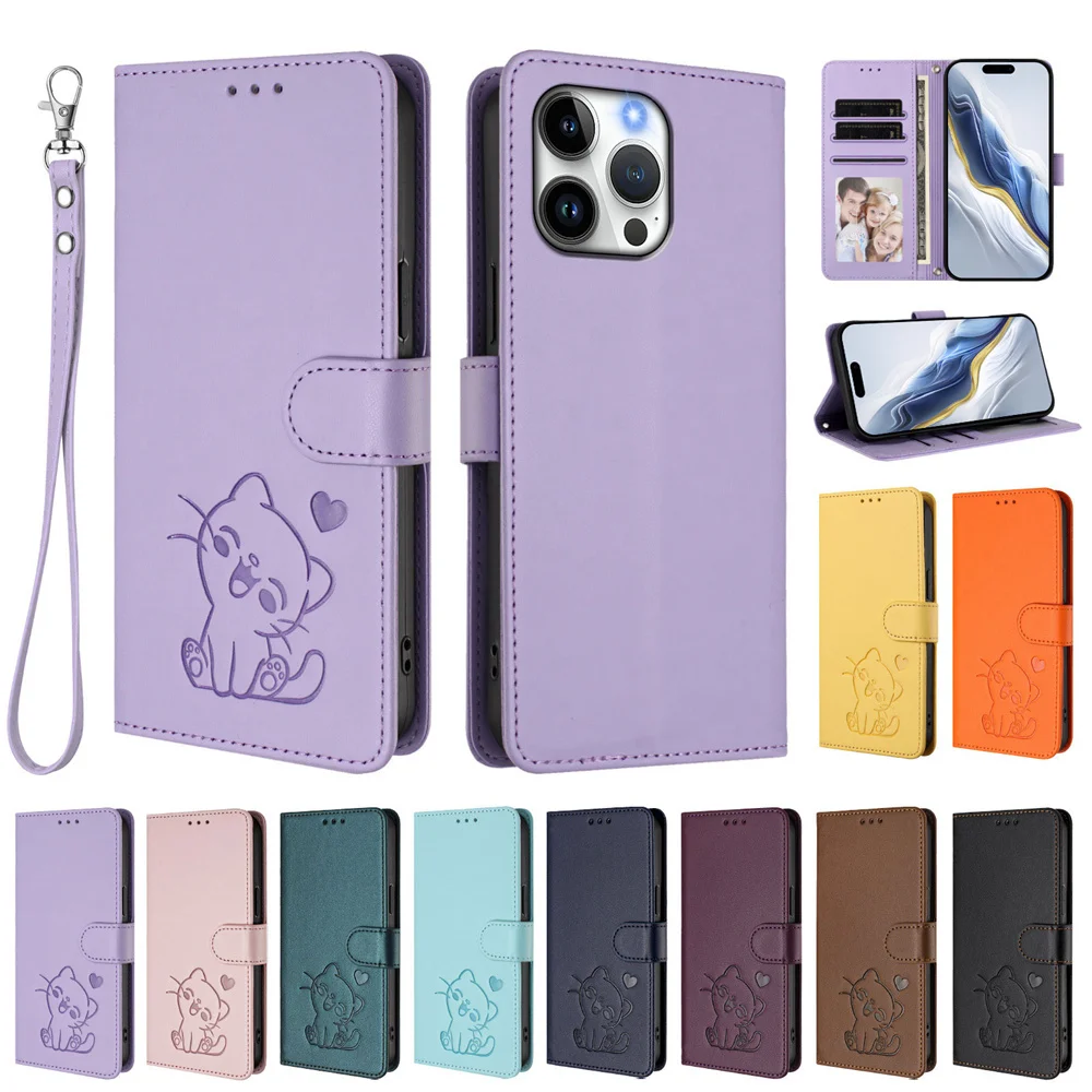 Cute Cat Leather Case For infinix Hot 8 9 10 11 12 20 20S 20i 10i 10S 10T Lite Pro Play 5G RFID Blocking Flip Wallet Card Cover