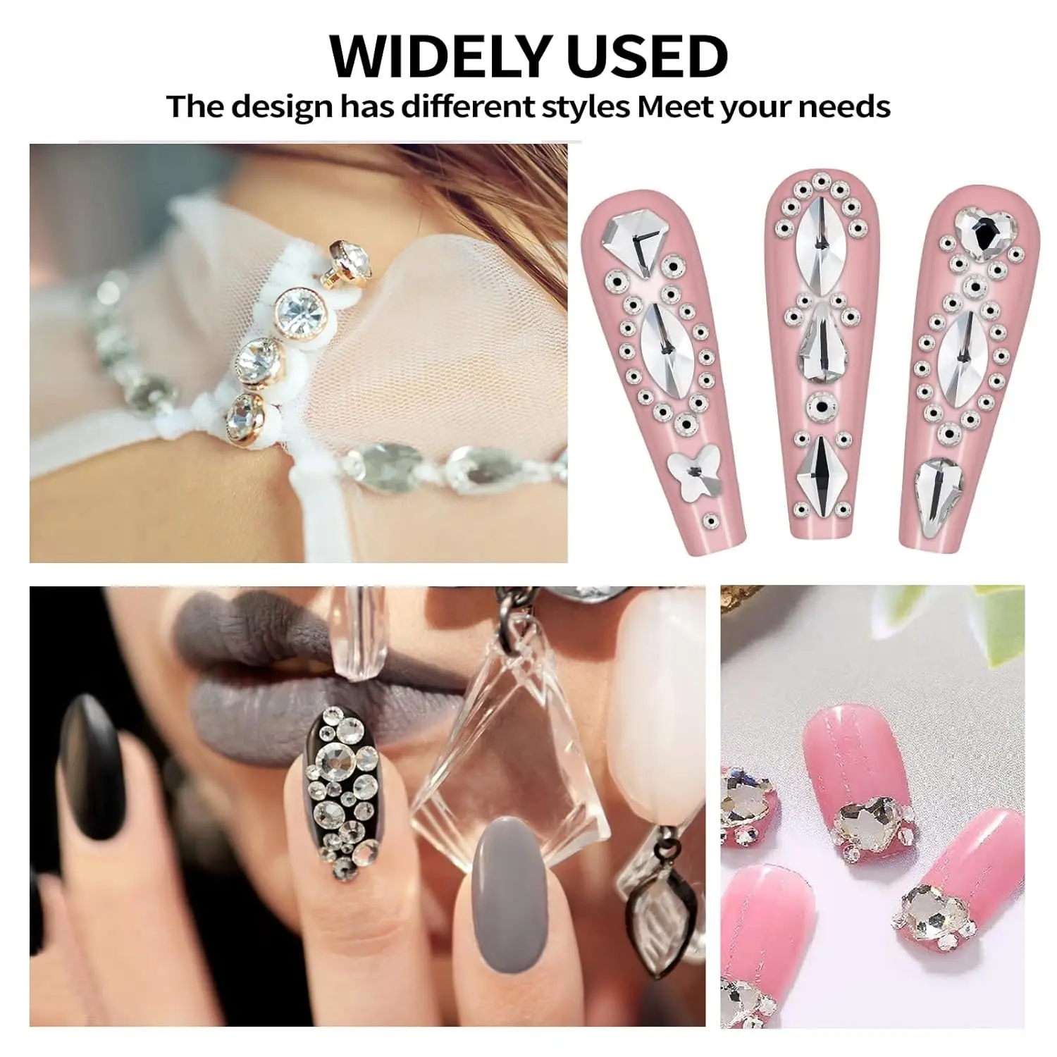 1Set 6 Sizes with Picking Tweezers & Wax Pencil Kit Clear Rhinestones for Crafts - Mixed Round Crystal Nail Gems for DIY Jewelry