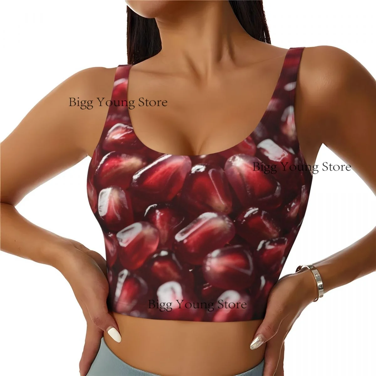 

Women Sexy Sports Vest Juicy Red Pomegranate Female Streetwear Sport Lingerie Tee Crop Top