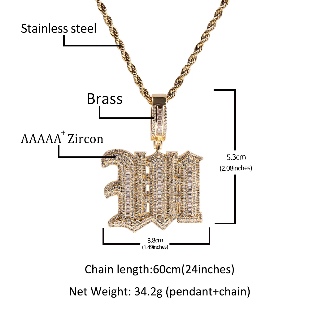 UWIN Customized Old English Name Pendant Iced Out Cubic Zirconia Latin Alphabet Charms Personalized Hip Hop Jewelry for Rappers