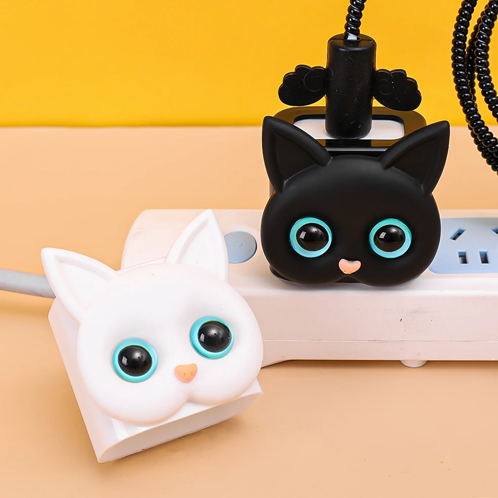 For Apple iPhone ios Charger 18/20W Power Adapter Protector Case Cable Winder Kit Cute 3D Cat Charging Head Protective Sleeve