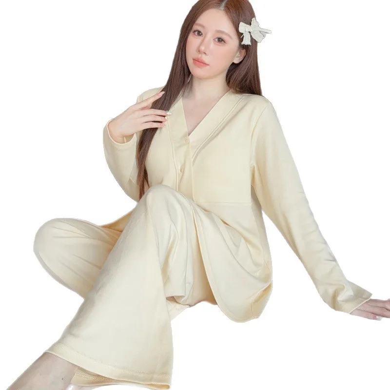 ثوب نوم بعد الولادة بأكمام طويلة مع حمالة صدر مدمجة تدعم ملابس نوم الأمومة للحمل خفيف الوزن للربيع/الصيف