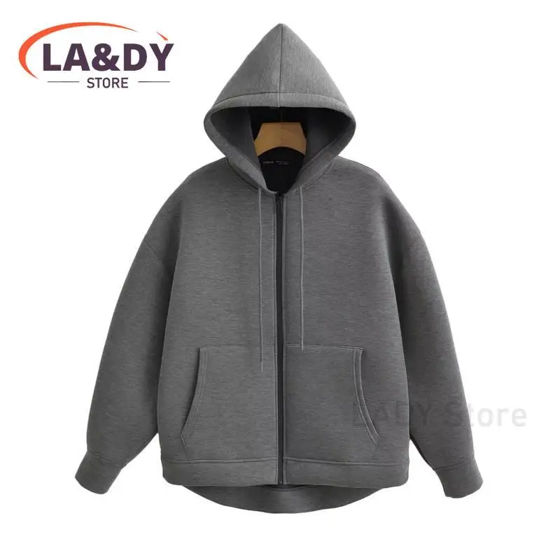 Jackets For Women 2024 Fashion Hooded Zip Loose Hoodie Coat Female Solid Color Casual Long Sleeve Pockets Outerwear Tops