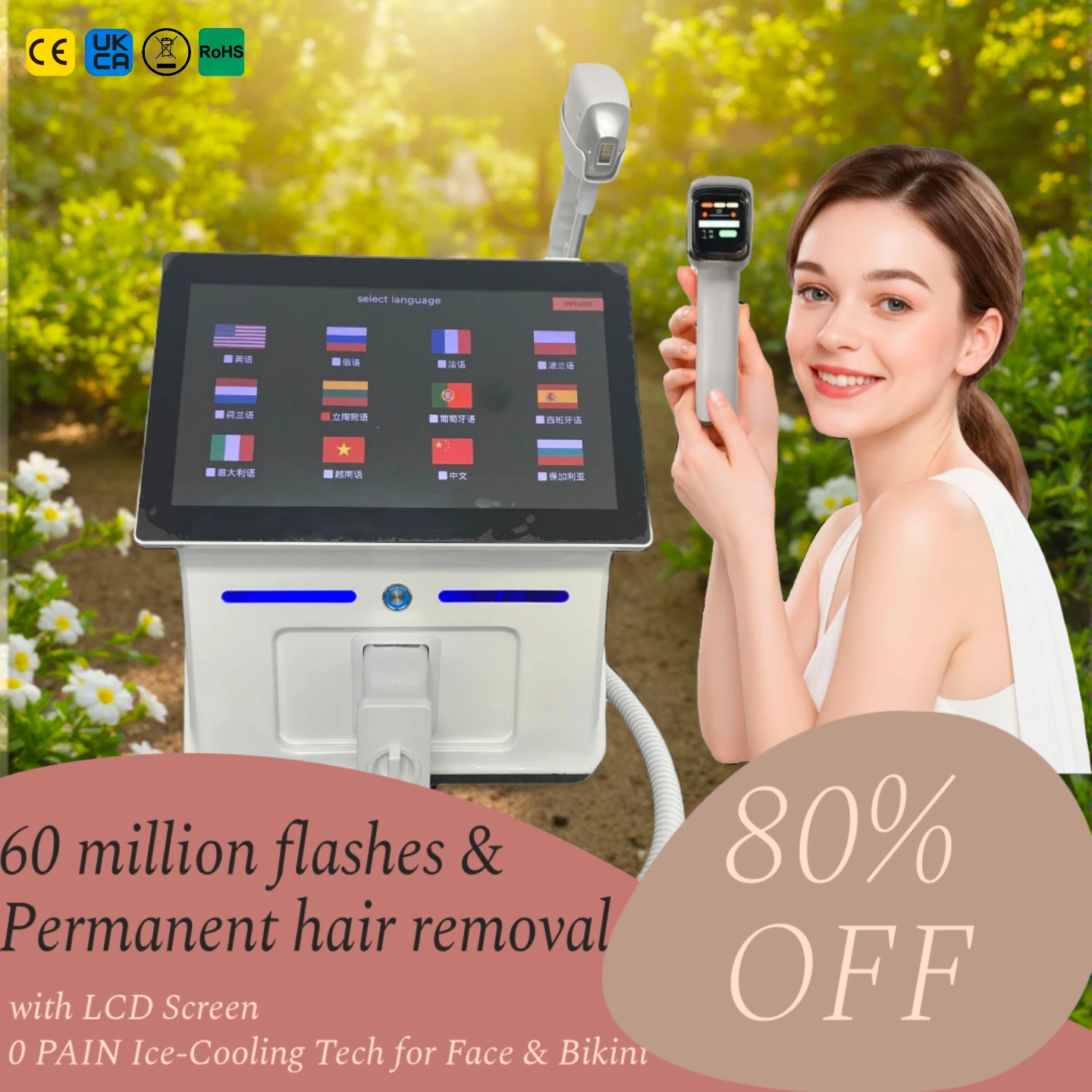 Professional Diode Laser Hair Removal Machine 60M Flashes Ice Cooling LCD Screen Permanent Painless for Face Bikini for Salon
