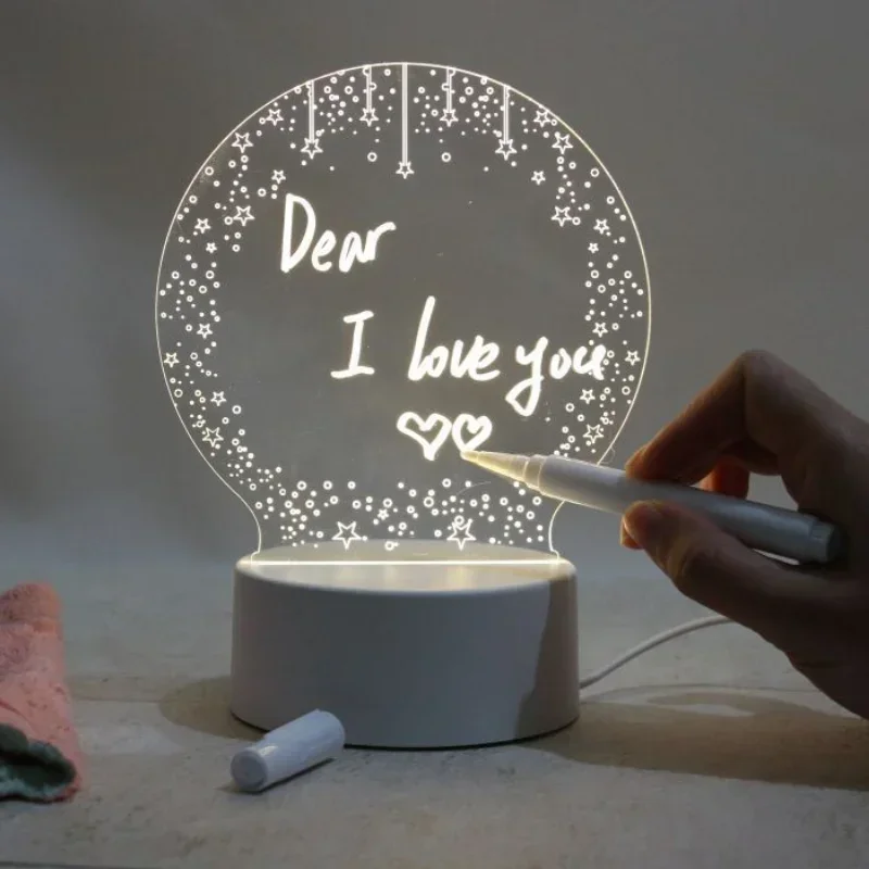 Led Night Light USB Creative Note Board Message Board com Caneta de Escrita para Crianças Família Night Table Lamp Decoração Home