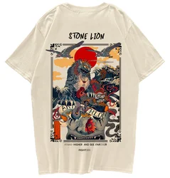 RHTLN Chinese Stone Lion Printed Streetwear T Shirts 2022 Mens Harajuku Hip Hop Casual Street Tees Male Cotton Tshirts Topss