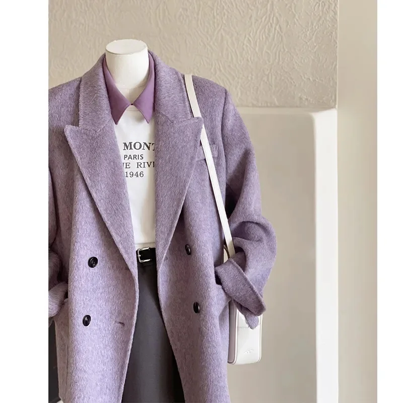 Gentle Purple wWoolen Coat For Women In Autumn And Winter 2025 New Woolen Coat With High-end Feel Small And Short Korean Style