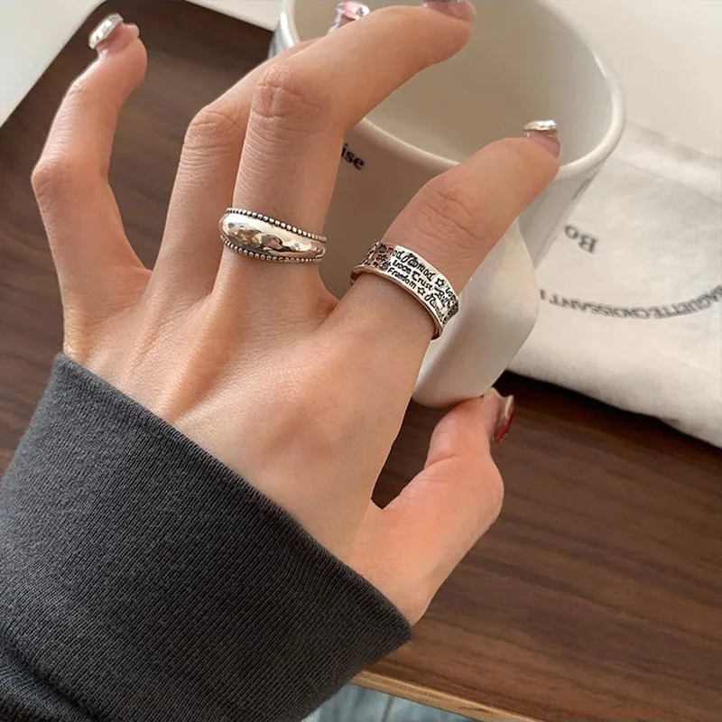 Women's 925 Sterling Silver Graffiti Letter Punk Ring