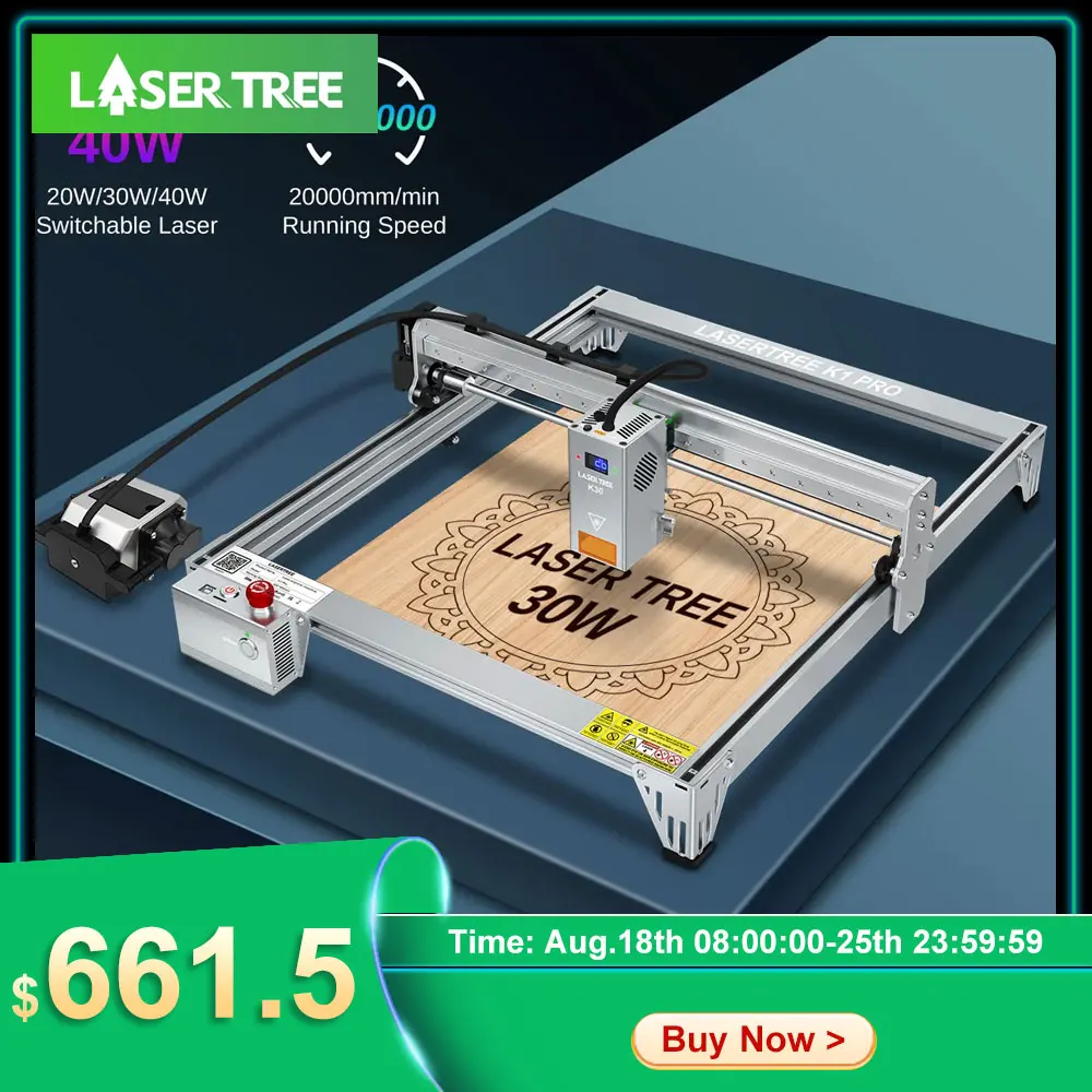 

Laser Tree K1-PRO Laser Engraver with 30W 40W Laser Head Engraving Cutting Machine Engraving Area 400*400mm Woodworking DIY Tool