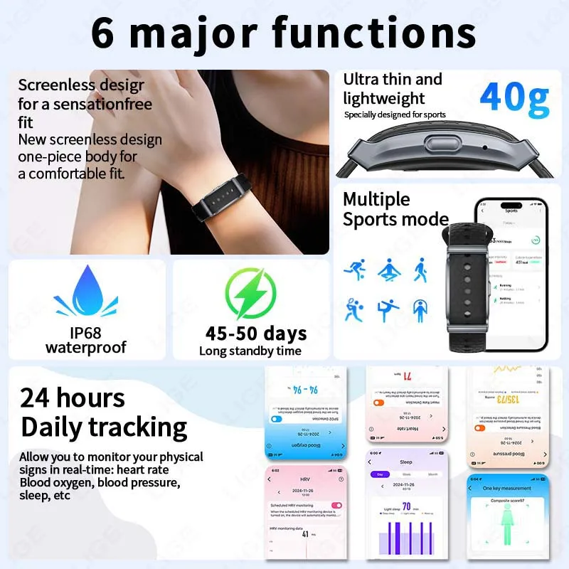 LIGE الصحة سوار ذكي معدل ضربات القلب مراقبة النوم النشاط جهاز تعقب للياقة البدنية الرجال النساء خطوة العد الرياضة معصمه مقاوم للماء