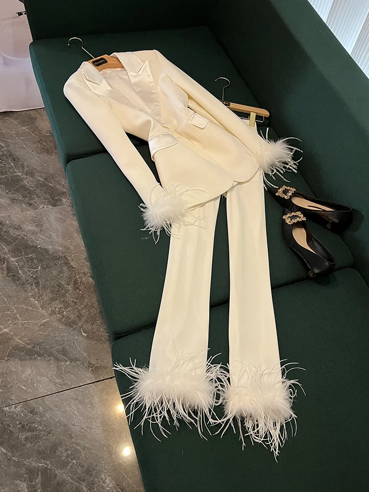 

Модный весенний комплект верхней одежды унисекс: брюки и элегантный костюм из двух предметов с дизайном «перья в клетке» (не съемные), модель A7579