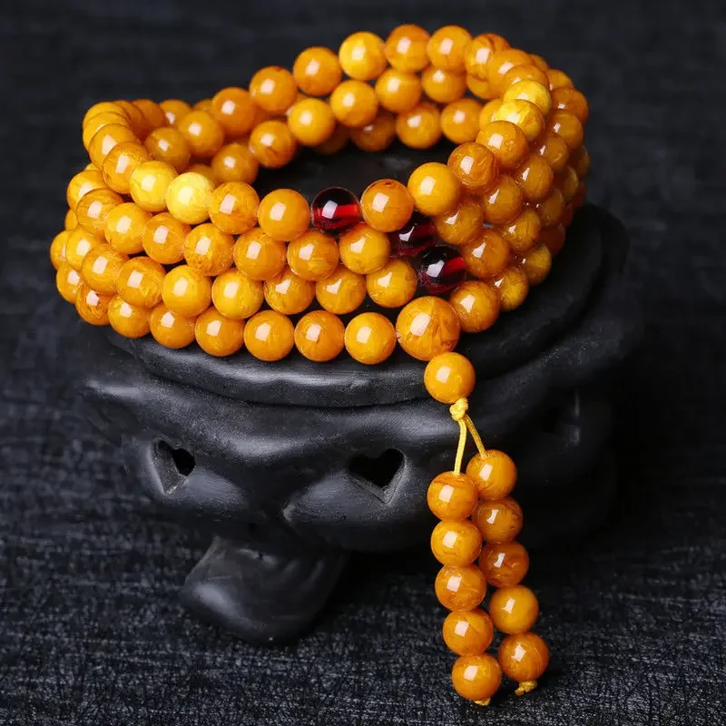 

UMQ Natural Honey Wax Multi Circle Bracelet Original Stone 108 Buddha Beads Chicken Oil Yellow Bracelet Male