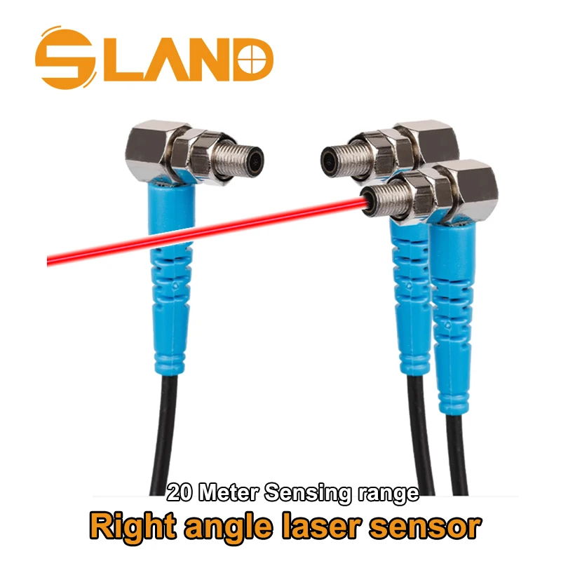 

M6 Threaded Right Angle Through Beam Laser Sensors Sn=20M Range Adjustable NPN PNP Outputs