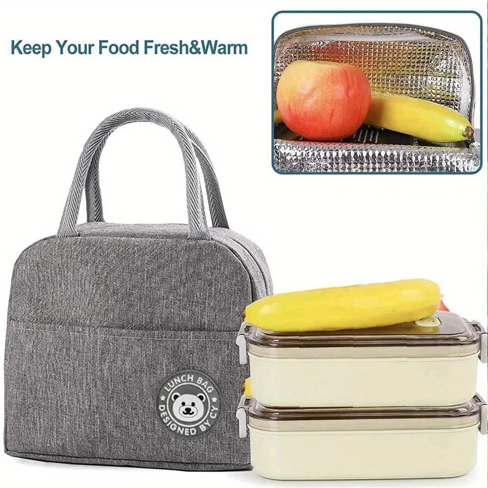 Customized Gray Insulated Lunch Bag Bento Bag Aluminum Foil Rose Gold Letter Pattern Insulated Lunch Box Camping Picnic Food Bag