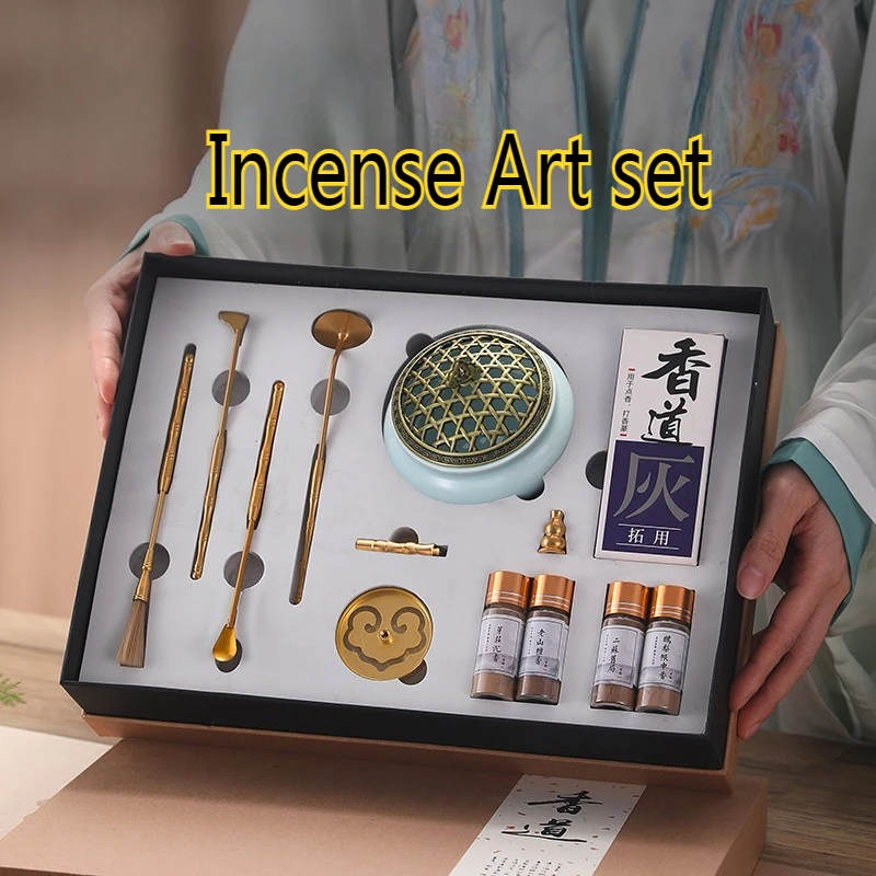 Incense Art Utensils Pure Copper Set Household Sandalwood Incense Powder Tools High-end Ceramic Incense Burner Art Tools Set