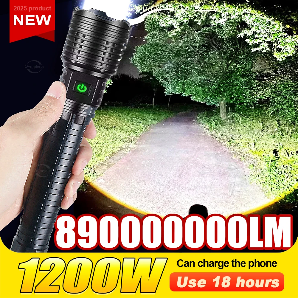 

890000000LM High Power 1200W LED Flashlight Long Shot 5500M Rechargeable Torch Ultra Powerful Flashlight Outdoor Hunting Lantern