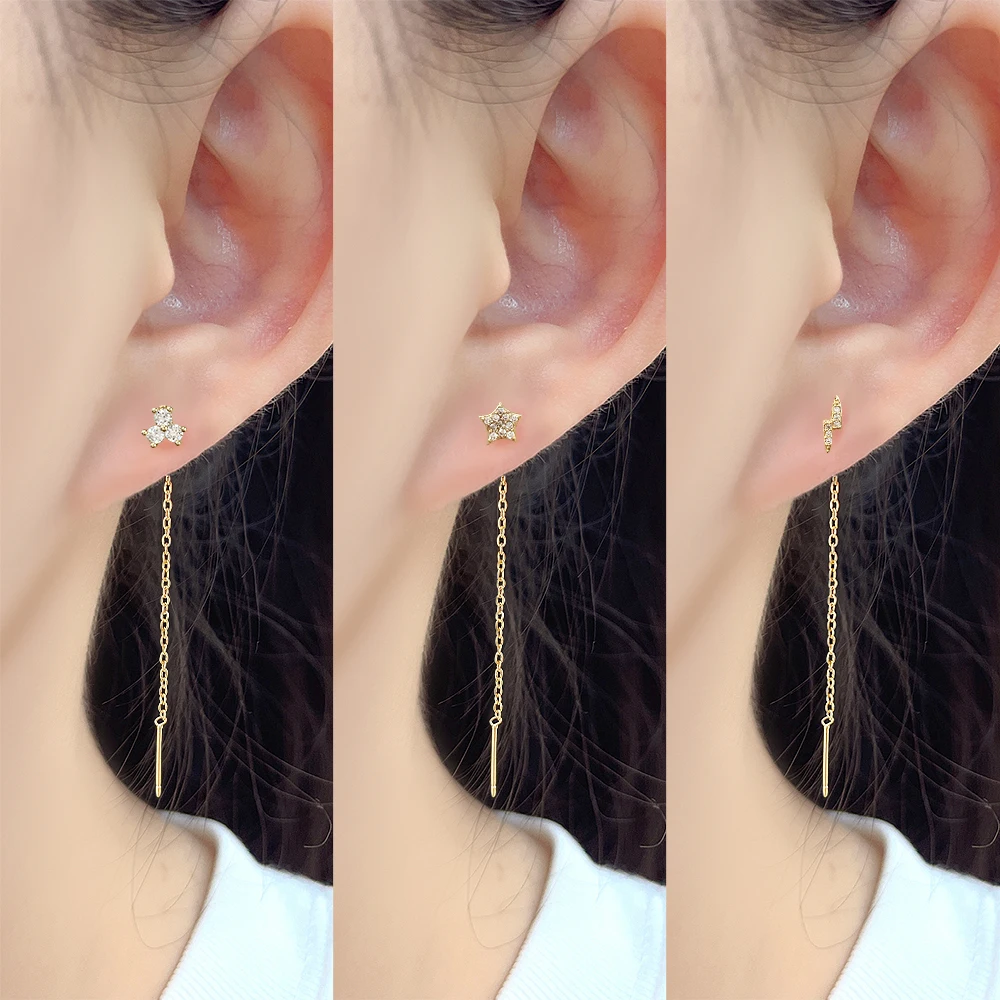 MHS.SUN Dangle Earrings For Women Five-Pointed Star/Triangle Long Tassel Chain Drop Gold Color Earring Fashion Ear Line Jewelry