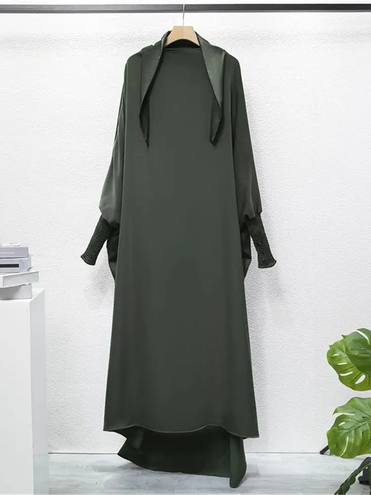 Ramadan Satin Prayer Clothes Women Abaya Dubai Kaftans Saudi Arabia Turkey Islam Muslim Maxi Dress Djellaba Robe Femme Musulmane