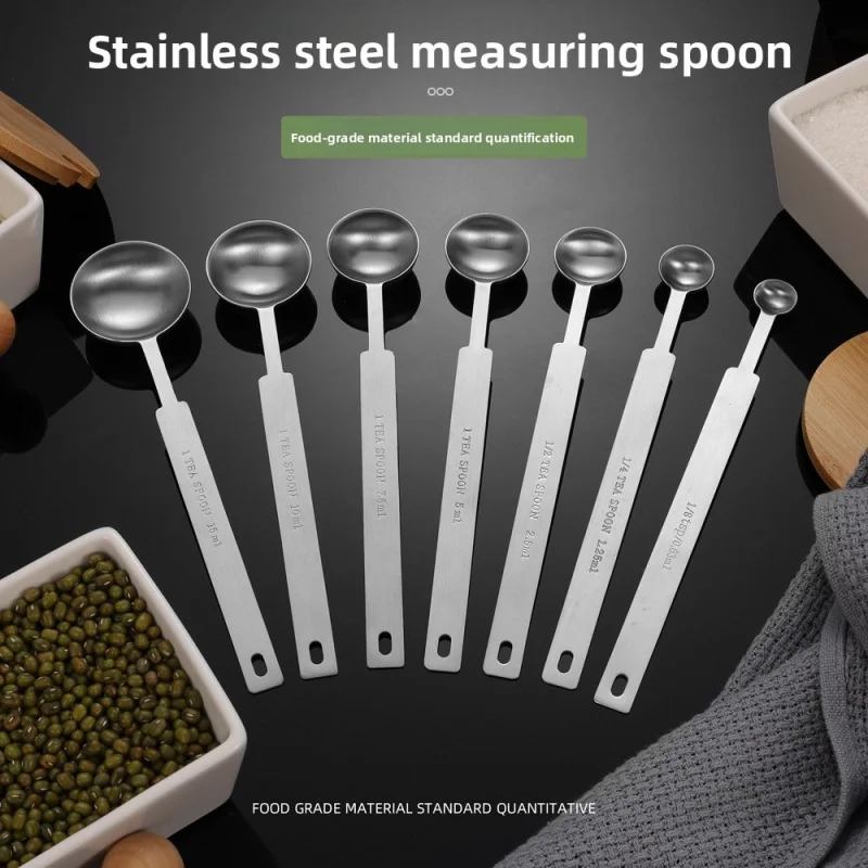 1/7Pcs Large Size Stainless Steel Measuring Spoons Set, Long Handle Seasoning Spoon, Coffee & Milk Powder Spoon for Baking