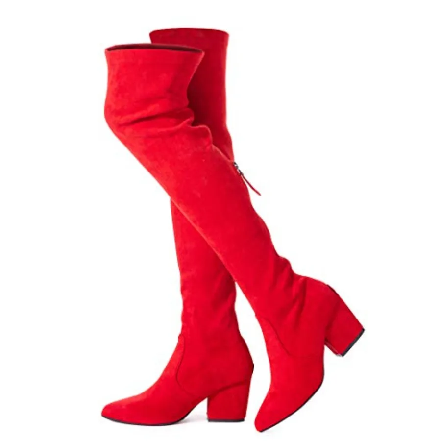 Botas N.N.G. de mujer por encima de la rodilla, de gamuza, con tacón bajo, cómodas, con punta cerrada.