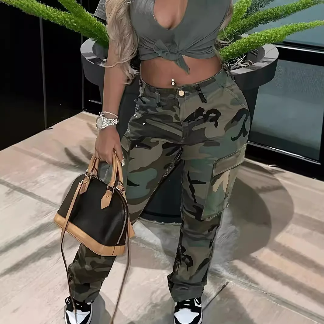 

Новинка 2023 года, женская одежда, уличные индивидуальные модные универсальные комбинезоны с камуфляжным принтом и несколькими карманами, брюки