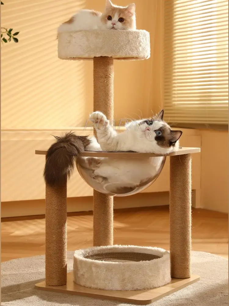 Space Capsule Multi-Level Cat Tree Climbing Shelf Grabbing Column Sisal Cat Villa Nest Scratcher Post Condo Scratching Jumping