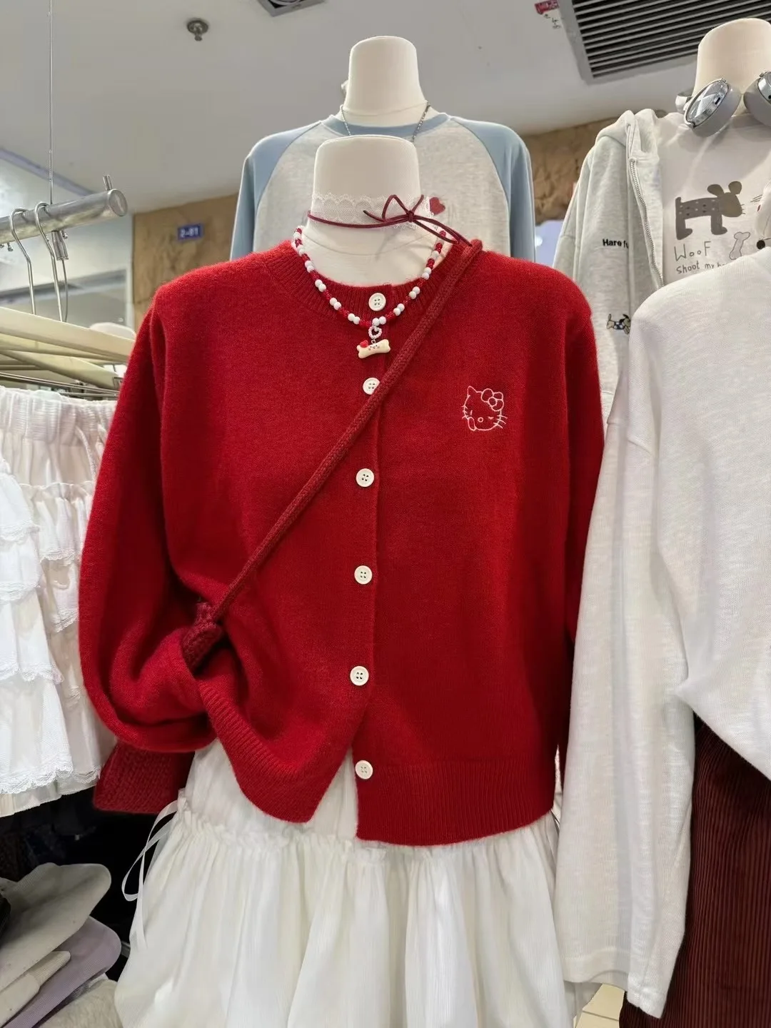 

Корейский красный мягкий комплект с вышивкой, вязаный кардиган, женский модный Ins, простой дизайн, осенний универсальный длинный свитер свека