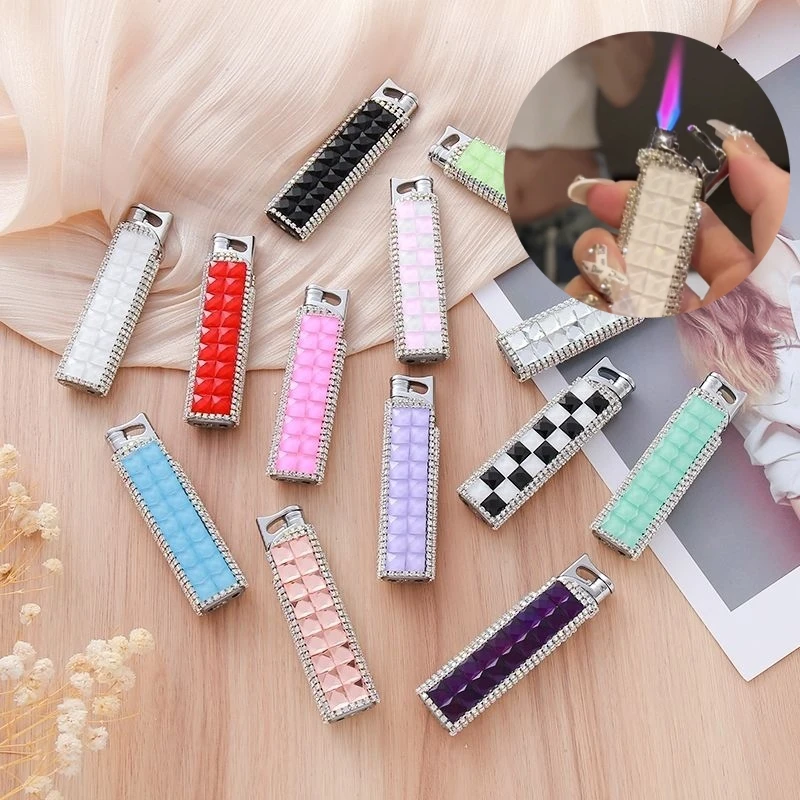 

Personalized Diamond Inlaid Inflatable Pink Lighter For Women, Windproof Red Flame Igniter, Circulating Inflatable Lighter Gift