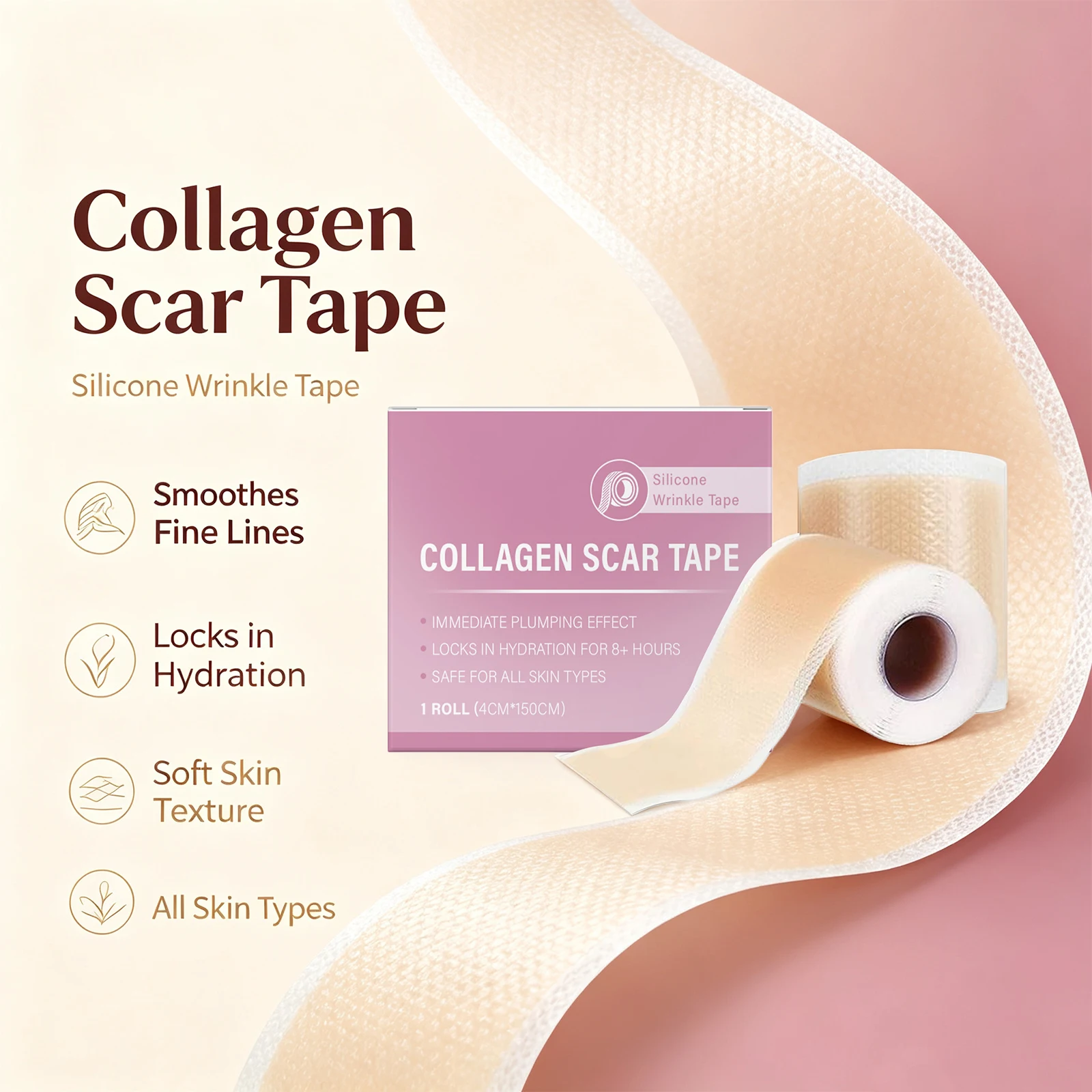 4cmx150cm Silicone Collagen Scar Tape for Fine Lines and Blemish Coverage Invisible Skin Not Clog Pores Portable Scar Patch