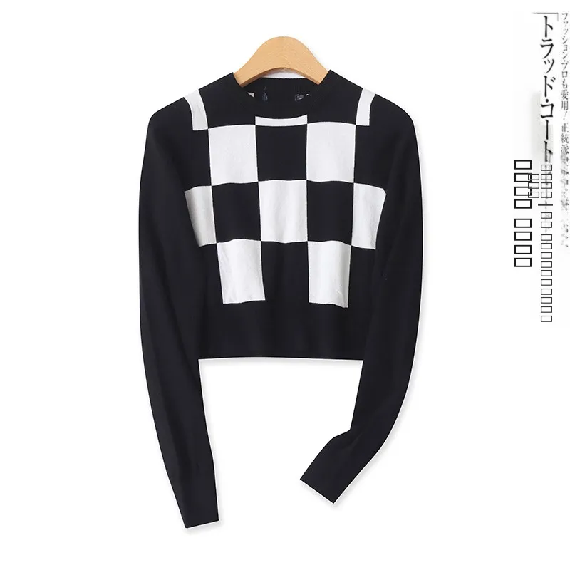 

Faionable клетчатый вязаный свитер круглого цвета Ne ort Sve Slim Fit Long Sve, осеннее новое поступление, женский качественный свитер премиум-класса...