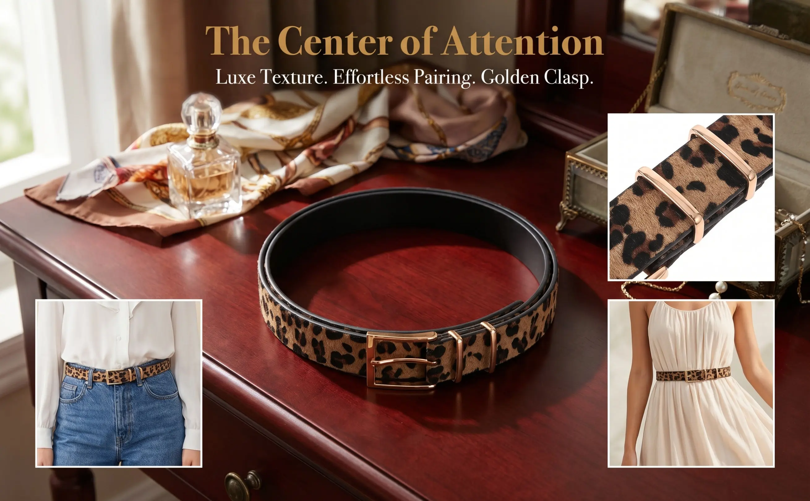Womens Leopard Print Belt Yellow Faux Adjustable Fashion Waist Belt Trendy Animal Pattern for Jeans Dresses Casual