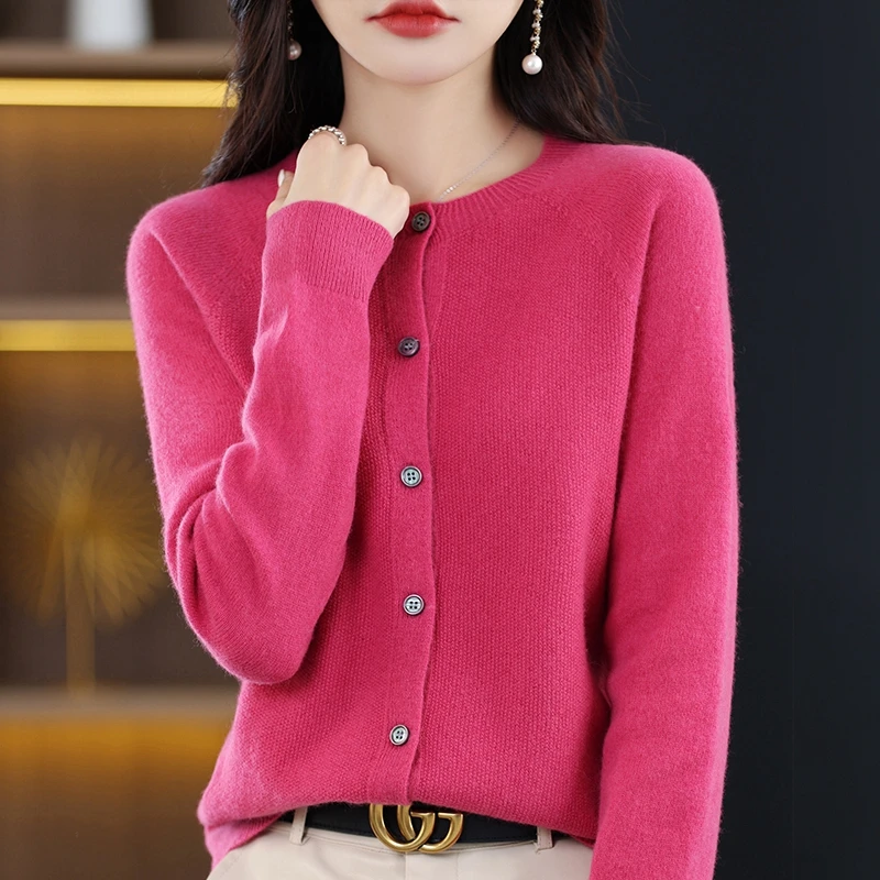 2023 New Autumn Winter Cashmere Cardigan Women O-neck Cardigan Cashmere Sweater Female  Knitwear Tops