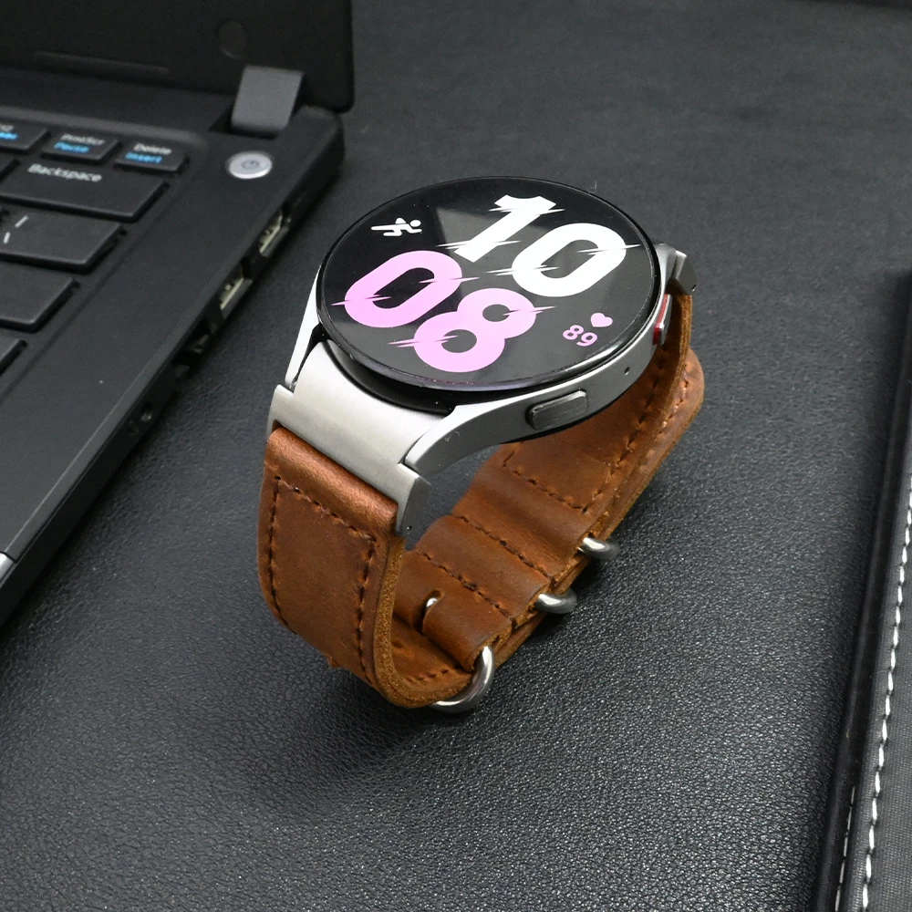 Pulseira de Couro Quick Fit para Samsung Galaxy Watch, Sem Lacunas, Pulseira Clássica, 42, 47mm, 46, 43mm, 6, 5, 4, 40mm, 44mm, 5 Pro, 45 milímetros