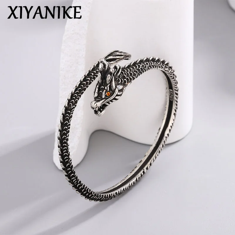 XIYANIKE Vintage Thai Silver Dragon Cuff Bracelet For Women Girl Punk Fashion New Jewelry Party Friend Gift pulseras mujer