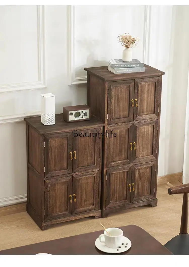 

*American Mediterranean solid wood bedside table retro drawer storage side cabinet with door