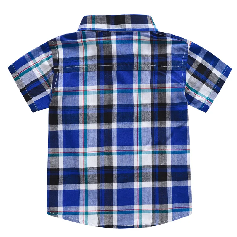 Camisa xadrez de manga curta infantil, camisas finas para menino, blusas de algodão infantil, tops casuais, camisetas de 3 a 8 anos, roupas de