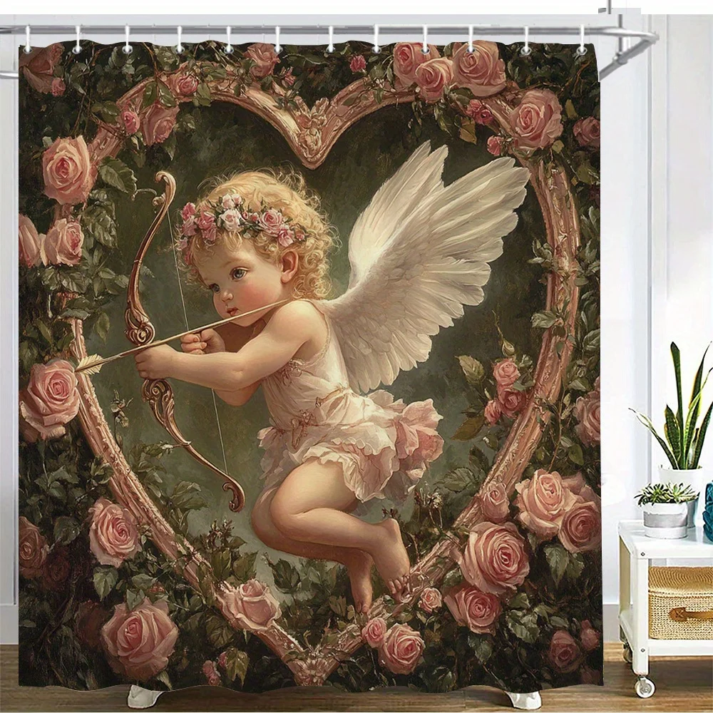 Vintage Cupid Angel Rose Heart Frame Print Bath curtain Soft t Lightweight Warm Sofa Bed Cover Romantic Floral
