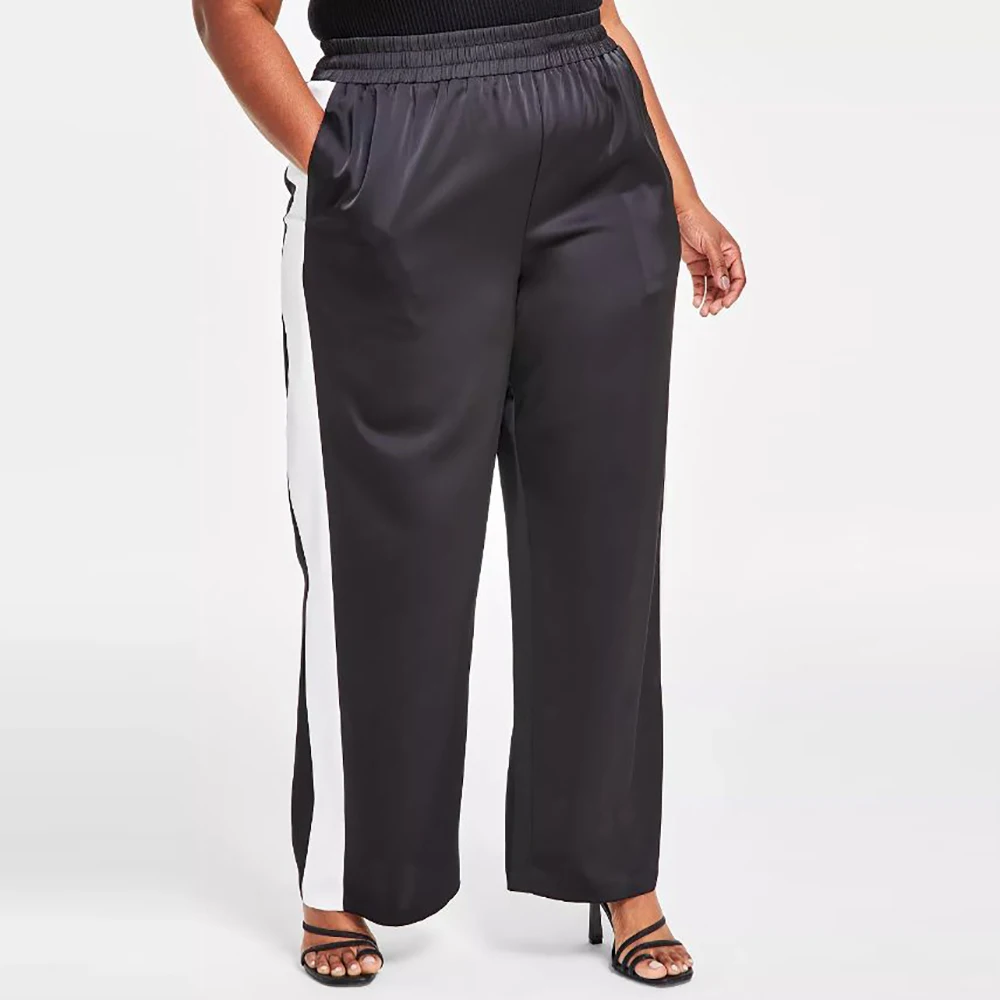 

Plus Size Contrast Stripe Women Pants High Waist Sport Loose Autumn Straight Training Pants Daily Casual Wide-Leg Pants Trousers