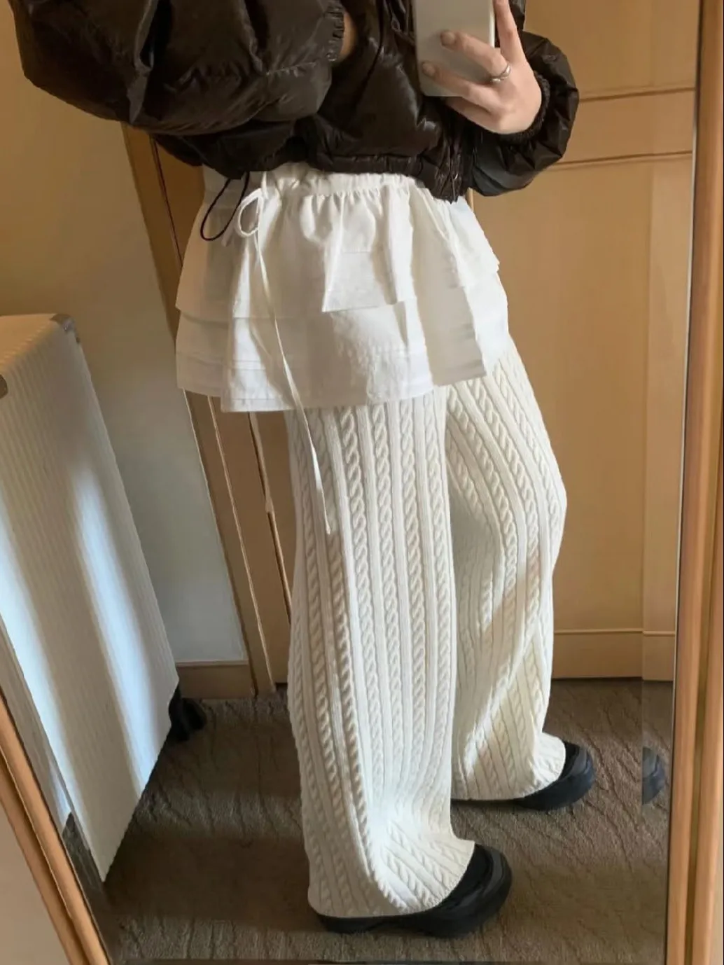 

Spring 2026 High Waist Straight Leg Knitted Woolen Pants Pure Color Twist Knit Casual Trousers for Women Girls Students