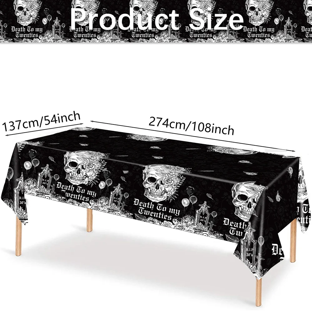 Death to My 20s Rip Birthday Table Cloth Cover, 30th Disposable Tablecloth, Party Tableware Supplies, Youth Funeral Party, Black