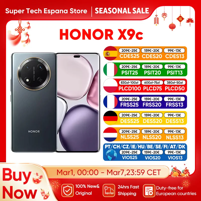 5G Smartphone HONOR X9c Globale Version 6,78" Anti-Drop 120Hz gebogener Bildschirm 108MP Dreifachkameras 6600mAh Akku Android Dual SIM