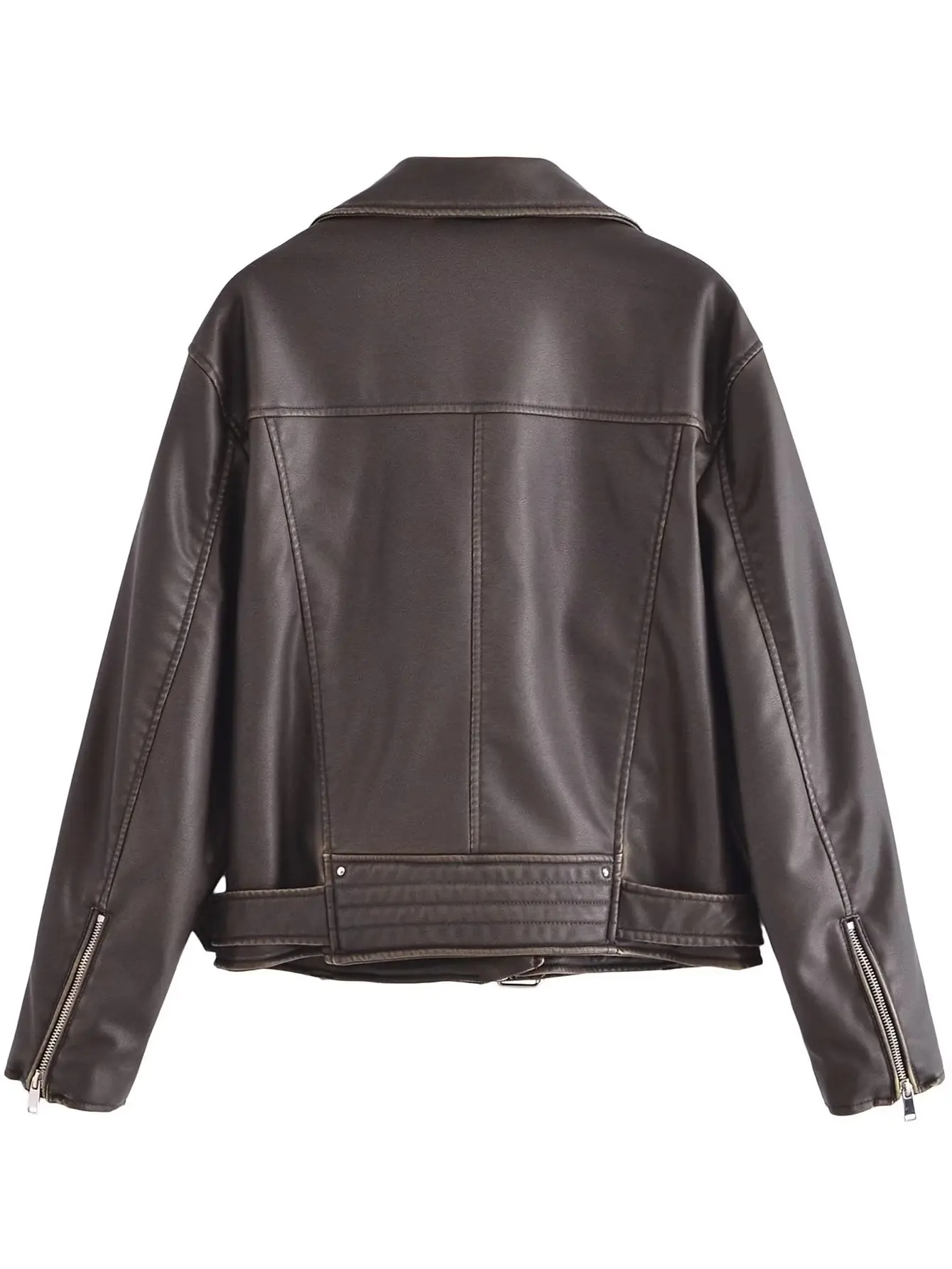 Blouson en similicuir PU femme, streetwear, vintage, avec ceinture, fermeture éclair, rétro, motard, 2023