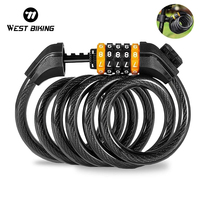 WEST BIKING Bicycle 4-5 Digital Code Locks Steel Cable Password Bike Cable Lock Motorcycle MTB Electric Bike Scooter Accessories