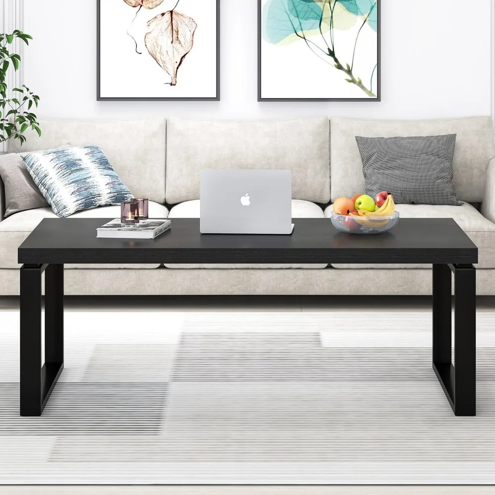 Modern Rustic Coffee Table, Rectangular Living Room Centerpiece, Industrial Style Home Office Table, Suitable for Casual and For