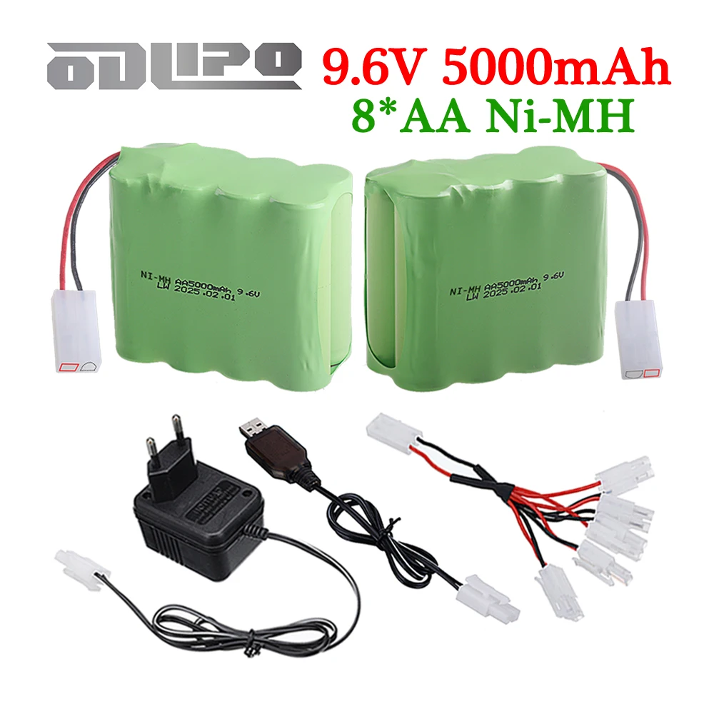 Upgraded 5000mah 9.6V Ni-MH Battery with Charger For Rc toys Cars Tank Train Robot Boat parts AA 9.6v Rechargeable Battery Pack